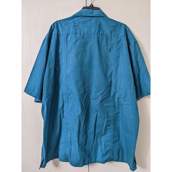 Omega Fashion Men's Short Sleeve Green Button Down Embroidered Shirt Size 3XL - Picture 2 of 4